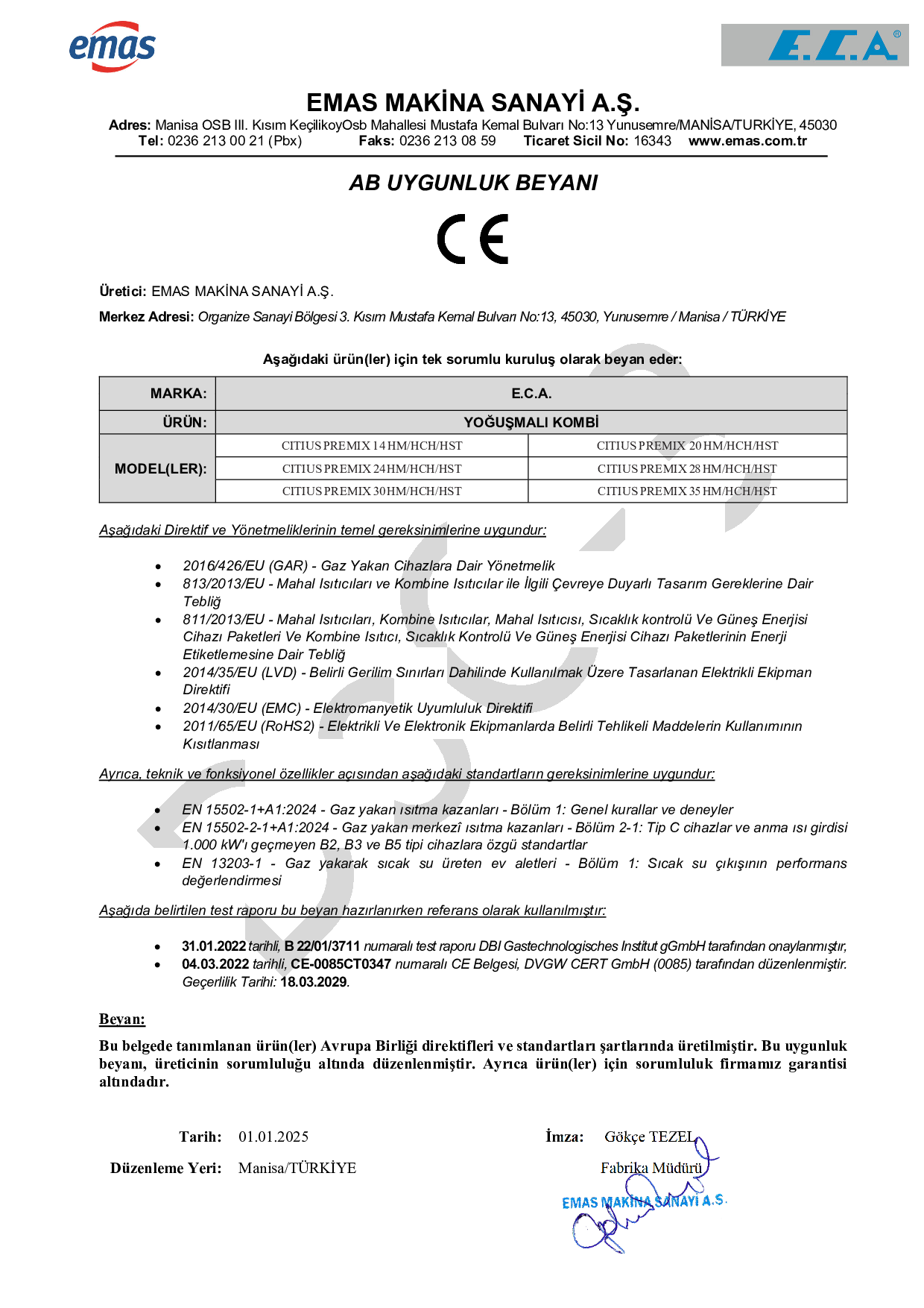 CITIUS PREMIX PRODUCT DOCUMENTS (CE,TSE) AND EU DECLARATION OF CONFORMITY