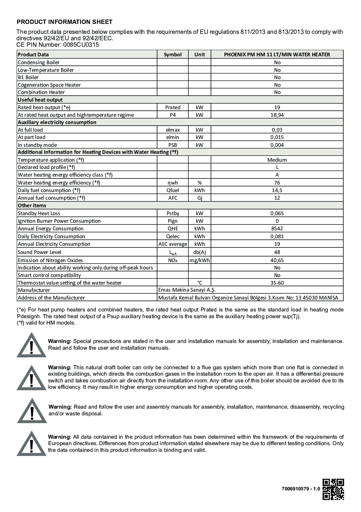 PHOENIX PRODUCT INFORMATION SHEET