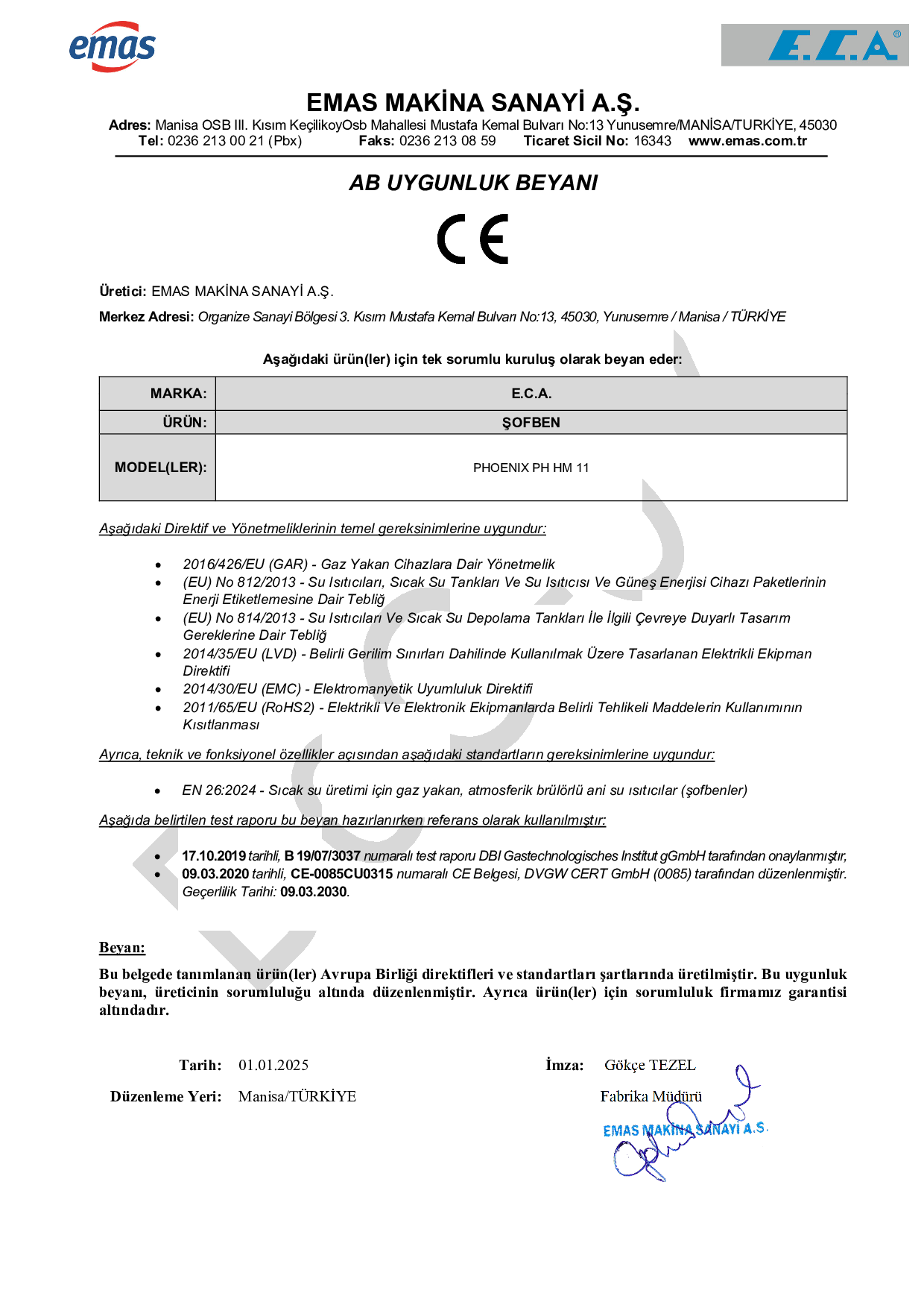 PHOENIX PRODUCT DOCUMENTS (CE,TSE) AND EU DECLARATION OF CONFORMITY